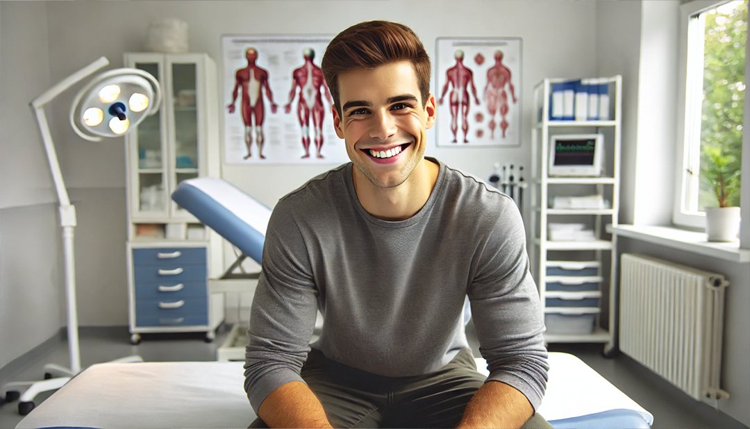 A chiropractor gently assessing a patient’s neck.